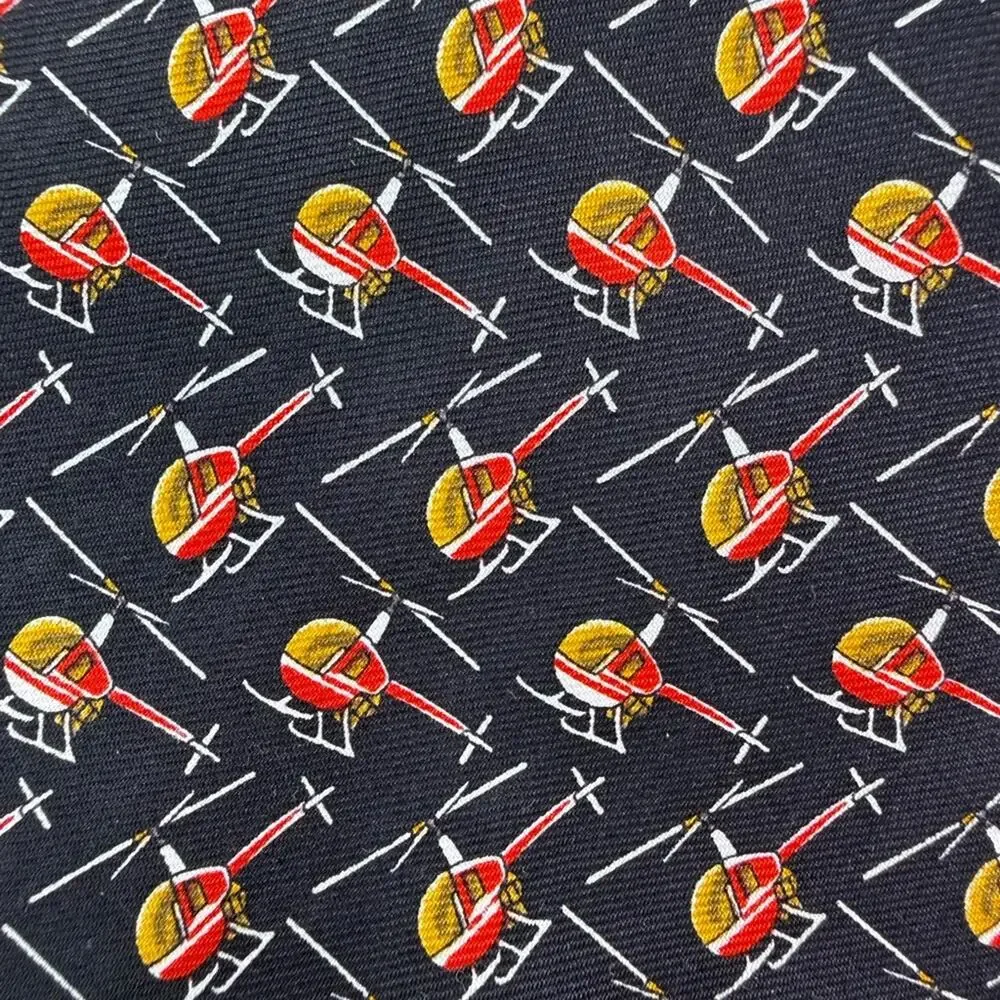 NWT Rivetz of Boston Helicopter Novelty Tie Black Red Aviation Pilot Silk Tie